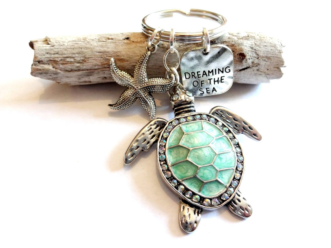 Sea Turtle Keychain Turtle Jewelry Dreaming of Sea Stamped Etsy