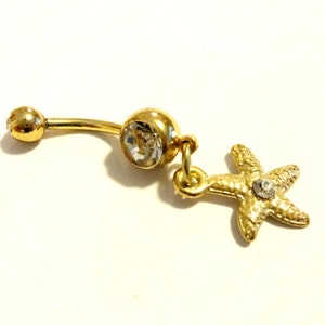 Starfish Belly Ring, Gold Tone Body Jewelry, Rhinestone Belly Ring, Beach Body Jewelry, Starfish Jewelry, Sexy Navel Ring, Summer Jewelry