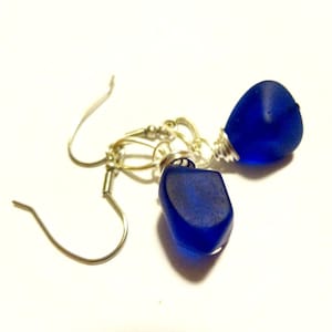 Sea Glass Earring, Beach Earring, Nautical Earring, Nautical Jewelry, Sea Glass Jewelry, Nautical Earing, Cobalt Blue Sea Glass Earrings