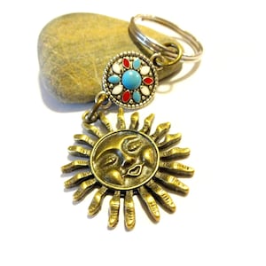 Sun Keychain, Celestial Jewelry, Southwestern, Sun Charm, Brass Key Ring, Cool Keychains, Southwestern Jewelry, Charm Keychain, Key Fob