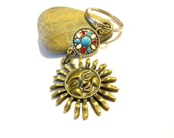 Sun Keychain, Celestial Jewelry, Southwestern, Sun Charm, Brass Key Ring, Cool Keychains, Southwestern Jewelry, Charm Keychain, Key Fob