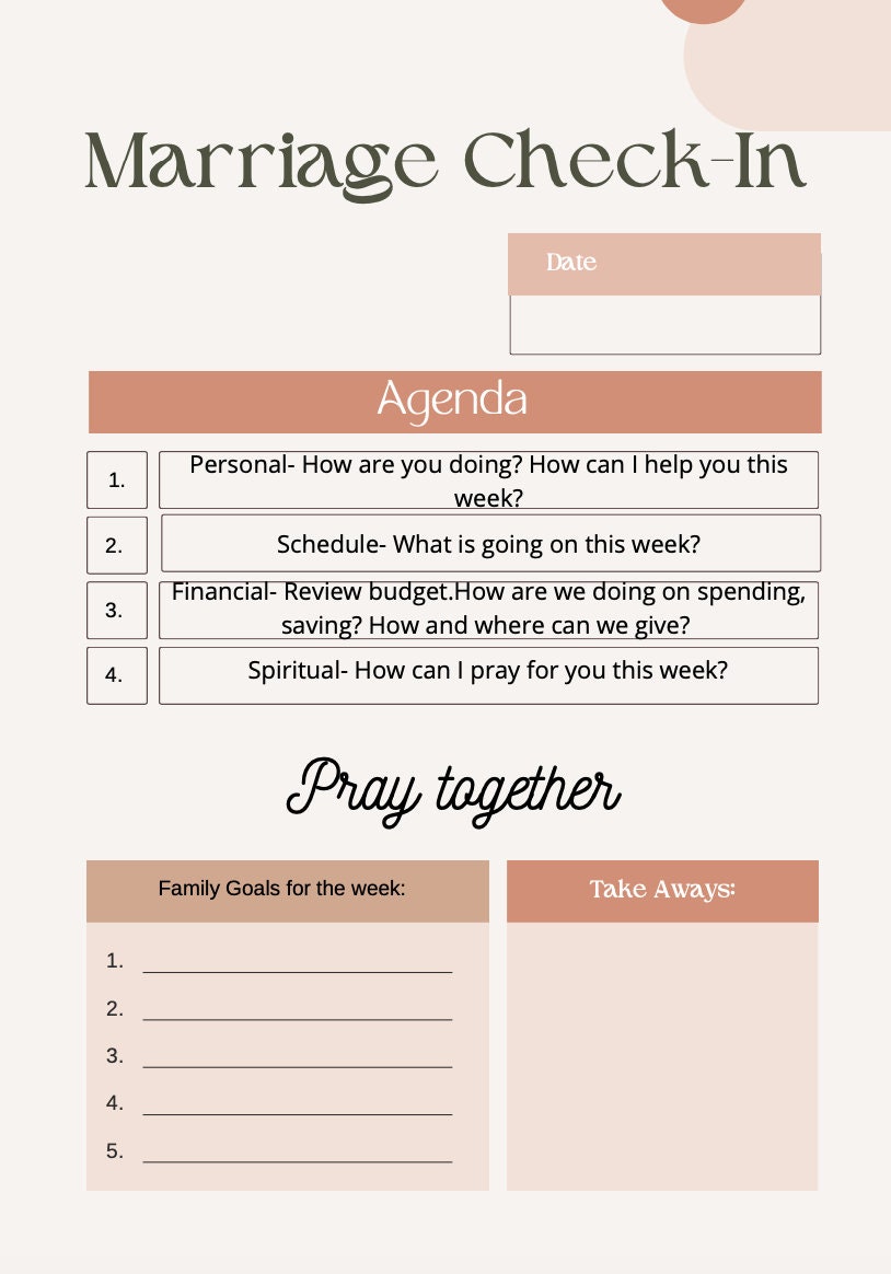 Marriage Weekly Check-in meeting Sheet - Etsy