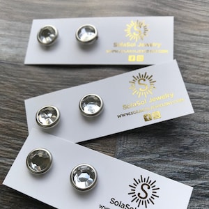 Carte per orecchini con logo, Carte per gioielli in lamina personalizzata, Mini sostenitori per orecchini a bottone, Dorsi per orecchini in lamina d'oro, Confezioni di gioielli, Carte per spettacoli di mercato