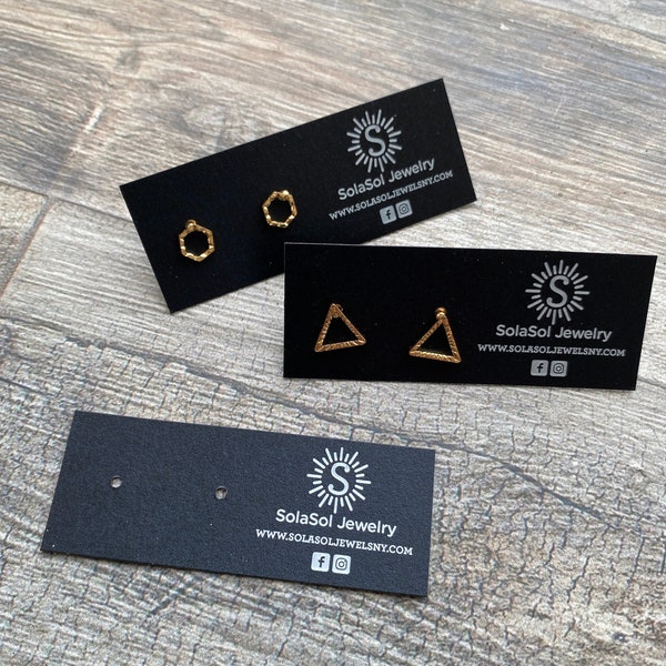 Black Earring Cards, White Ink Black Stock Custom Jewelry Card Mini Stud Earring Backer, Post Earring Backs, Jewelry Packaging, Retail Cards