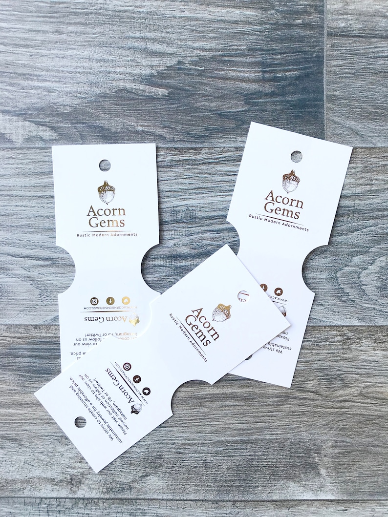 Cartões de pulseira com logotipo REAL FOIL, cartões de joias personalizados em folha metálica, suportes para colar, etiquetas de joias dobradas, embalagens de joias, cartão para exposição no mercado, qtd. 24 With top hole punch
