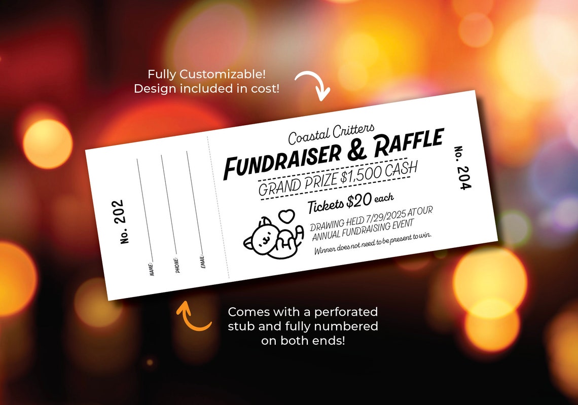 Create Custom Raffle Tickets PRINTED Custom Raffle Tickets, Design Included, Gala Ticket Printing ...