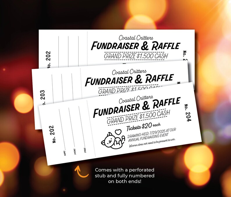 PRINTED Custom Raffle Tickets, Design Included, Gala Ticket Printing ...