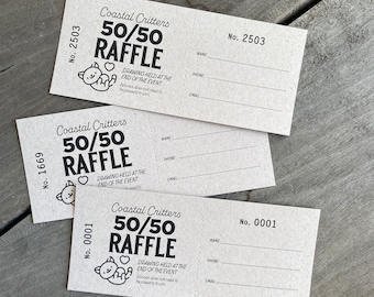 BUDGET SIZE Raffle Tickets, FREE Design, 50/50 Ticket Printing, House Split Numbered Tickets, Split Raffle Tickets, Fundraiser Tricky Tray