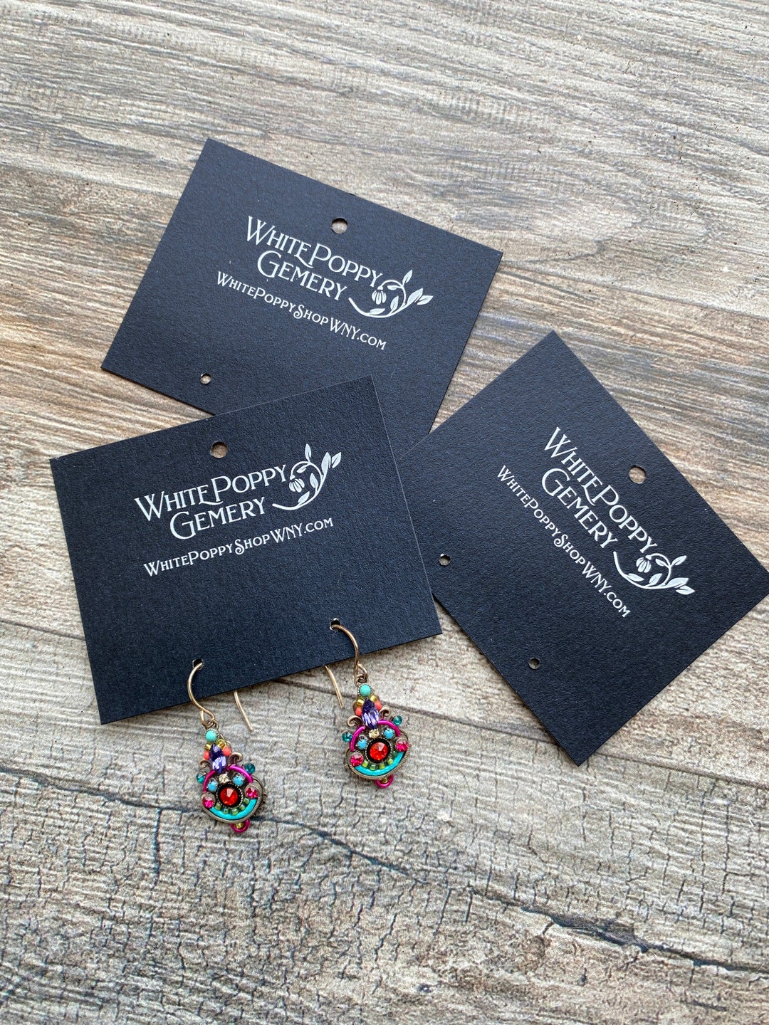 Black Earring Cards, White Ink Black Stock Custom Jewelry Card Hoop