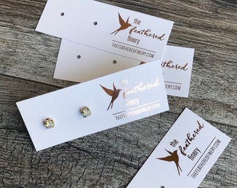 Cartões de brinco de logotipo, mini suportes de brinco de cartão de joias de folha personalizada, costas de brinco de folha de ouro rosa, embalagens de joias, cartões de varejo