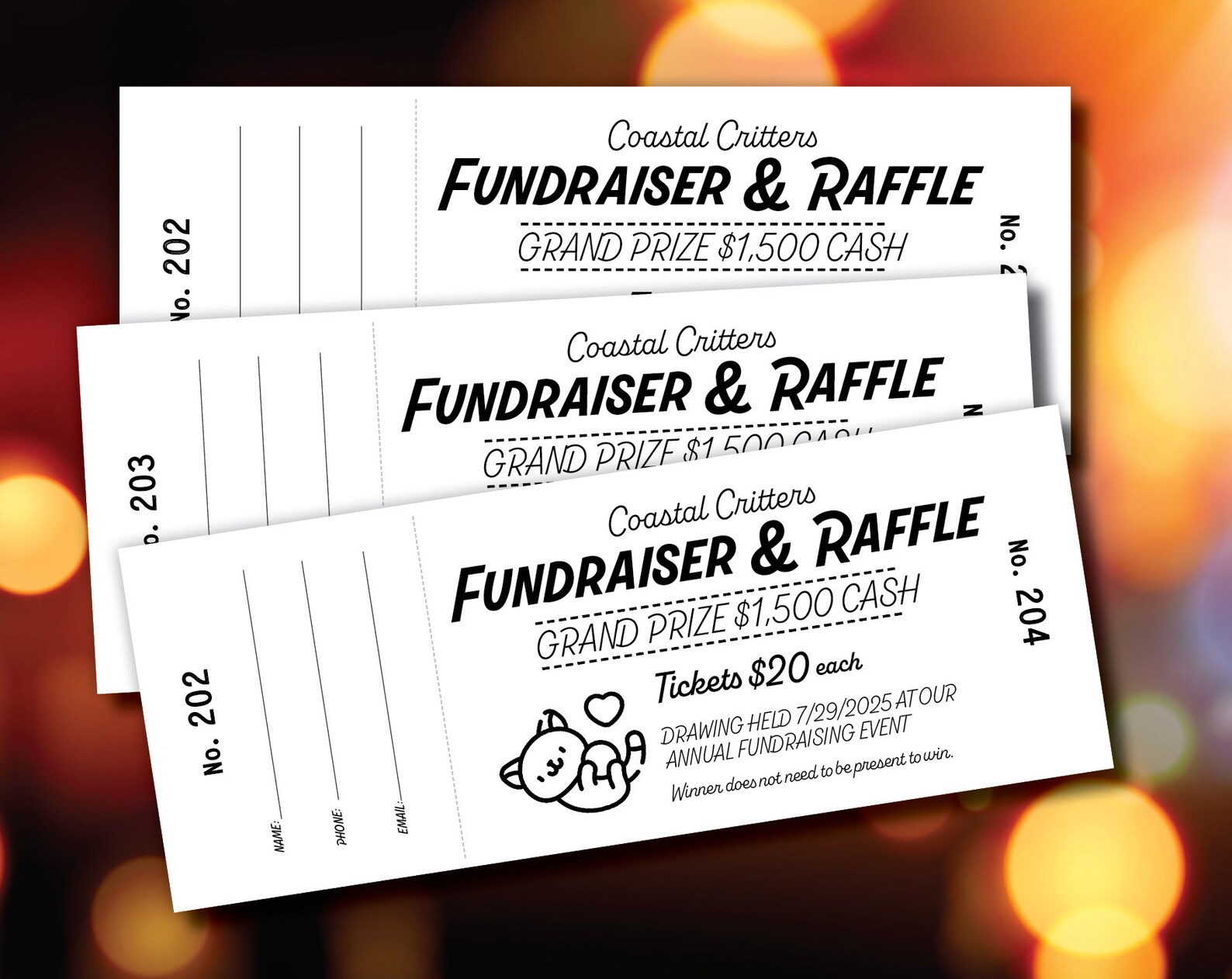 PRINTED Custom Raffle Tickets, Design Included, Gala Ticket Printing ...