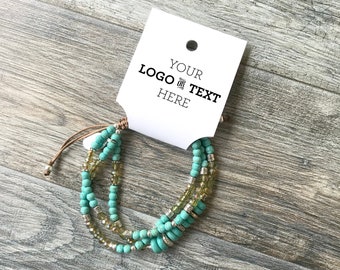 Cartões de pulseira com logotipo de tinta plana, cartões de joias personalizados, apoiadores de colar, etiquetas de joias dobradas com tinta colorida, embalagens de joias, cartões de artesanato de mercado