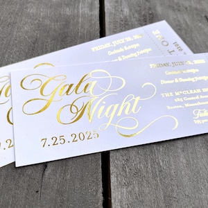 Goldfolien-Galakarten, vollständiges Design inklusive, Druck von Veranstaltungseintrittskarten, Bash-Feier-Partykarten, kundenspezifischer Zugang zu einer Folie