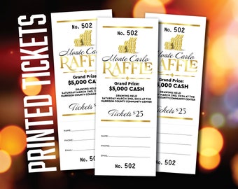 Raffle Tickets, FREE CUSTOM DESIGN, Gala Ticket Printing, Numbered Tickets, Meat Raffle Tickets, Fundraiser Tickets, Monte Carlo Casino Look