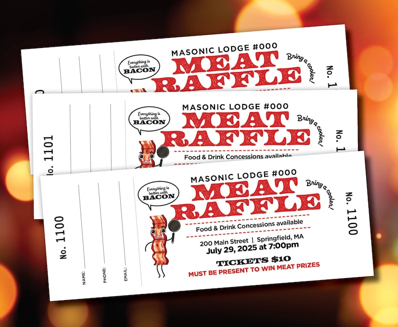 Bacon Raffles Custom Raffle Tickets, Gala Ticket, Numbered Tickets, Meat Raffle ...