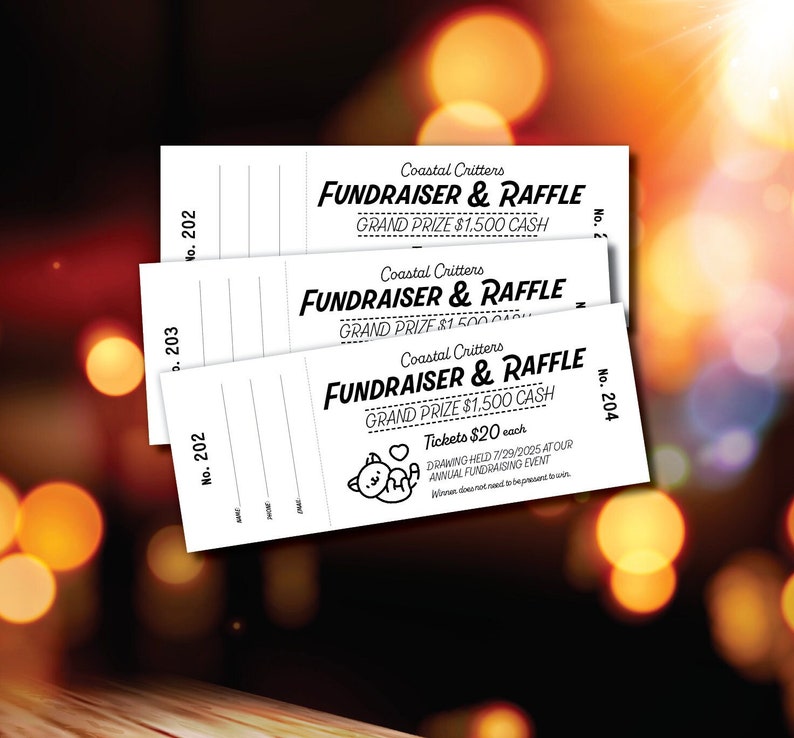 PRINTED Custom Raffle Tickets, Design Included, Gala Ticket Printing ...