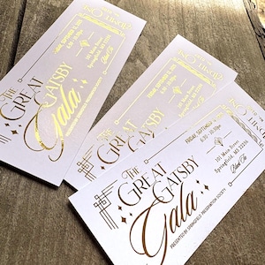 Goldfolie Great Gatsby Gala-Eintrittskarten, Art-Deco-Eintrittskarte, Bash-Feier-Party-Eintrittskarten, benutzerdefinierter Admit One Admission 1920 1930 Style