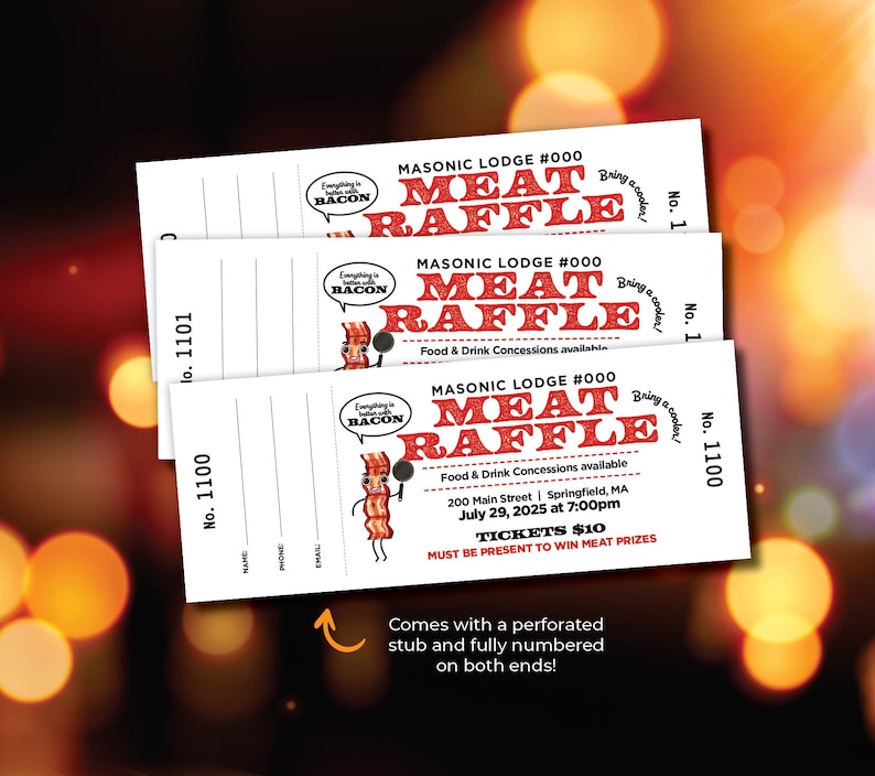 Bacon Raffles Custom Raffle Tickets, Gala Ticket, Numbered Tickets, Meat Raffle ...