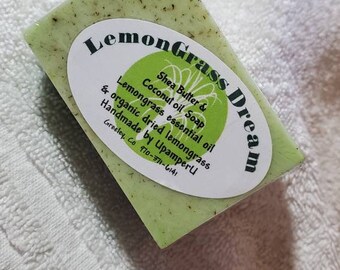 Lemongrass Dream Shea butter soap bar with Vitamin E and Lemongrass essential oils & Lemongrass herbs. UpamperU