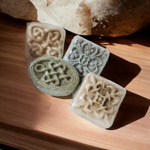 Celtic Knot or Fleur De Lis oatmeal milk & honey Soap with poppy seed, mint herb and peppermint essential oil UpamperU