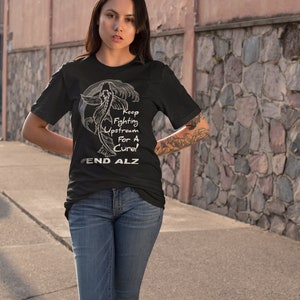 Alzheimers Awareness T-Shirt, Alzheimers Shirt, Dementia Shirt, Design On Front, Keep fighting up stream, Unisex t-shirt