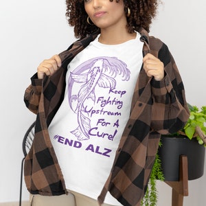 T-shirt per la consapevolezza dell&#39;Alzheimer, camicia per l&#39;Alzheimer, camicia per la demenza, design sul davanti, continua a combattere contro il flusso, t-shirt unisex