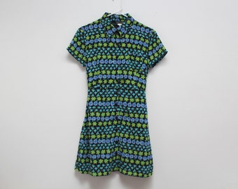 90's Blue Green Floral Collared Esprit Mini Dress