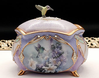 Lena Liu's musical trinket box lavender jeweled fine porcelain first edition garden whispered signed numbered plays on the wings of love!