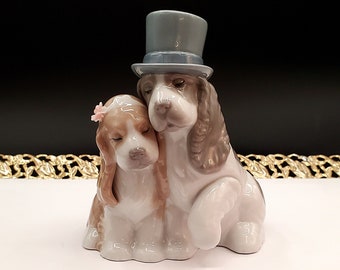 llardo puppies "Together for ever" beautiful Nao porcelain from spain 2 tone floppy ears pups in love mint w/box both dressed for their vows