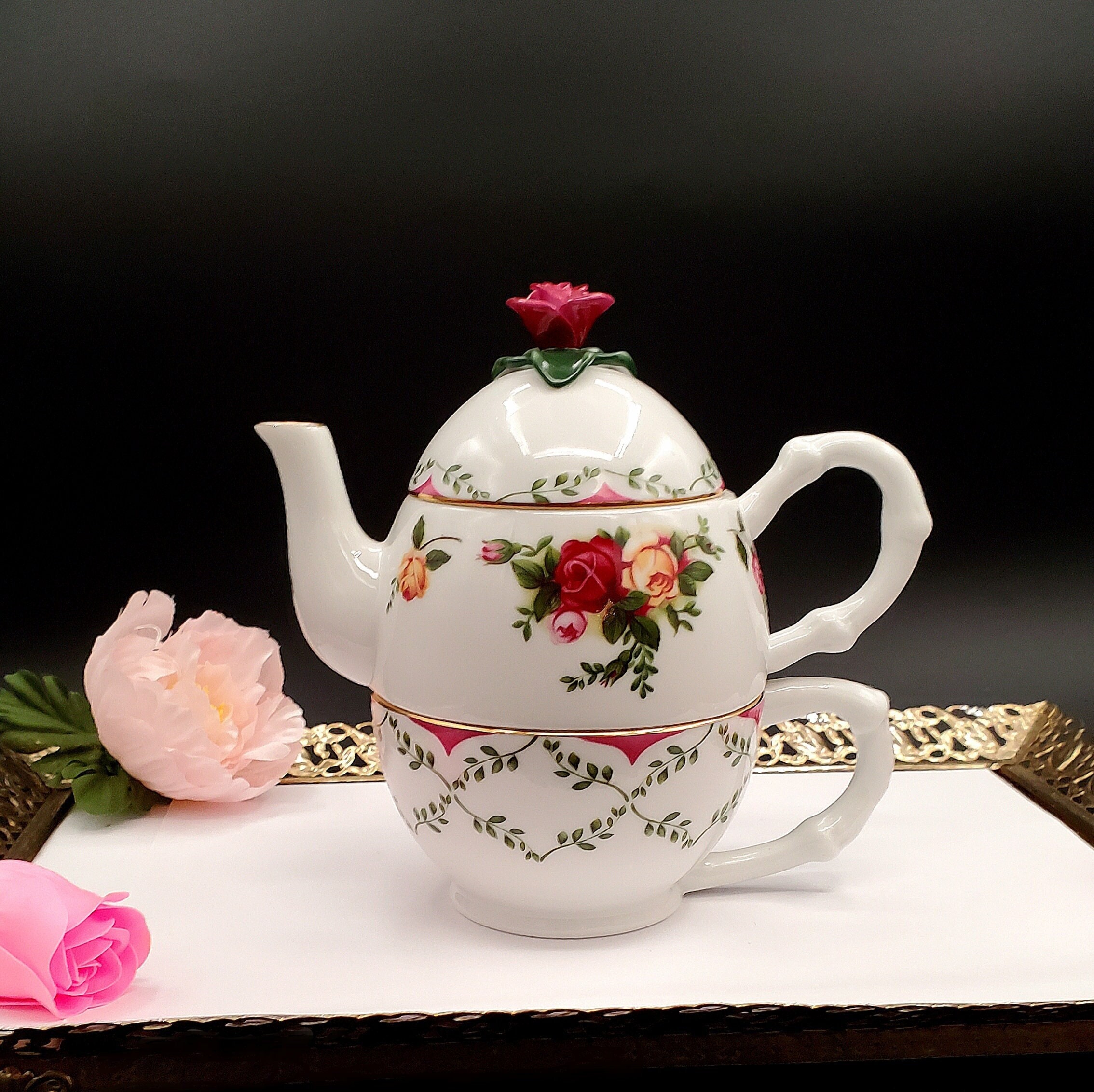 Royal Albert Old Country Roses Tea for 1 Fine China With Beautiful Red Rose  on Top Comes With Tea Sampler Perfect to Unwind Mint - Etsy