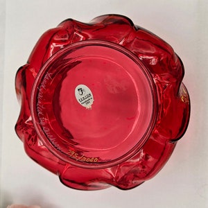 FENTON red puff box candy dish 795 out of 2000 limited edition signed by artist hand painted absolutely stunning wave lidded bowl mint image 6