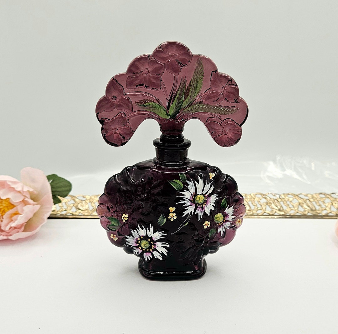 FENTON Perfume Bottle Rare Purple Embossed Hand Painted With Daisies ...