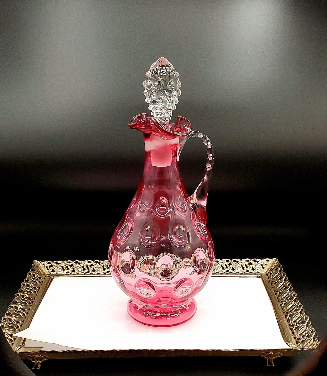 FENTON Glass Decanter Pink Opalescent With Crystal Stopper Etsy
