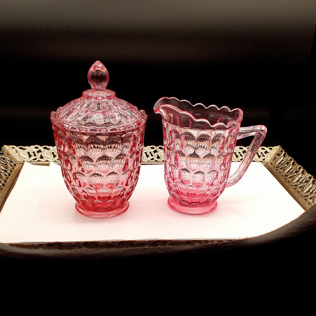 Fenton Progressive Set FENTON Creamer and Sugar Set With Lid Pink Opalescent Antique Large Set ...