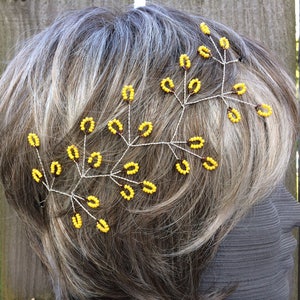Sunflower Hair Vine, Sunflower Vine, Yellow Flower Pin, Sunflower Wedding Accessory, Beaded Hair Pin, Beaded Sunflower, Sunflower Wedding
