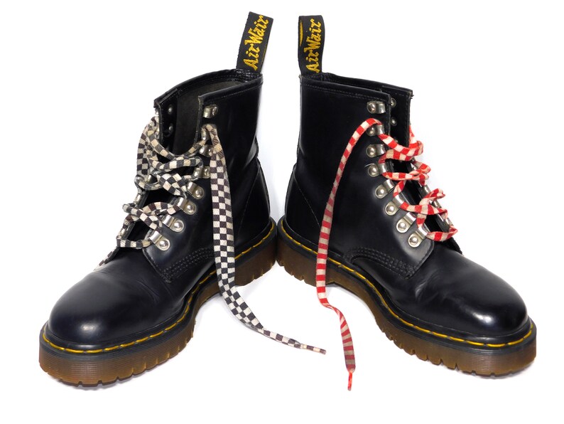 Uk6 Rare 8217 Black Leather Doc Martens Boots Chrome Metal Image 0