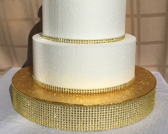 Soporte para pastel de bodas 18" x 2" ROUND Bling Rhinestone Mesh con tapa de tablero de pastel de lámina plateada, decoración de mesa central, base resistente de espuma de poliestireno