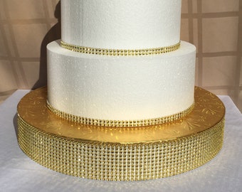 Support pour gâteau de mariage ROND Bling strass maille avec dessus en feuille d'argent, décoration de table centre de table, base en polystyrène solide