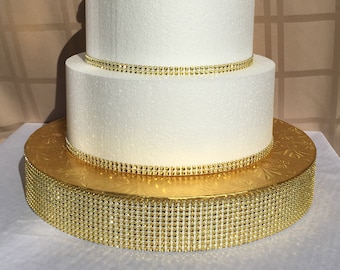 Support pour gâteau de mariage rond 24 x 2 po. Maille strass bling bling avec dessus en feuille d'argent, décoration de table centre de table, base en polystyrène solide