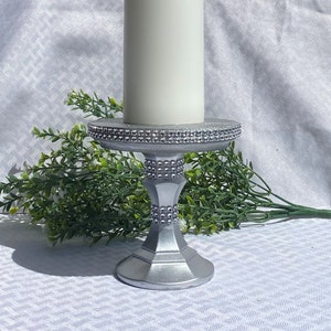 Silver Candleholder, Candy Jar Holder, Cookie Jar Holder, Flower Holder, Silver Metallic Paint with Sparkling Bling Rhinestone Mesh Accents image 1