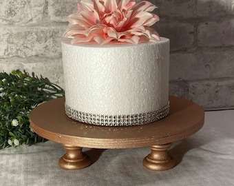 Soporte de pastel de madera de 10" (25 cm) de oro rosa, soporte de pastel de boda negro o rojo, soporte de pastel redondo, soporte de pastel rústico, boda campestre, pintado a mano