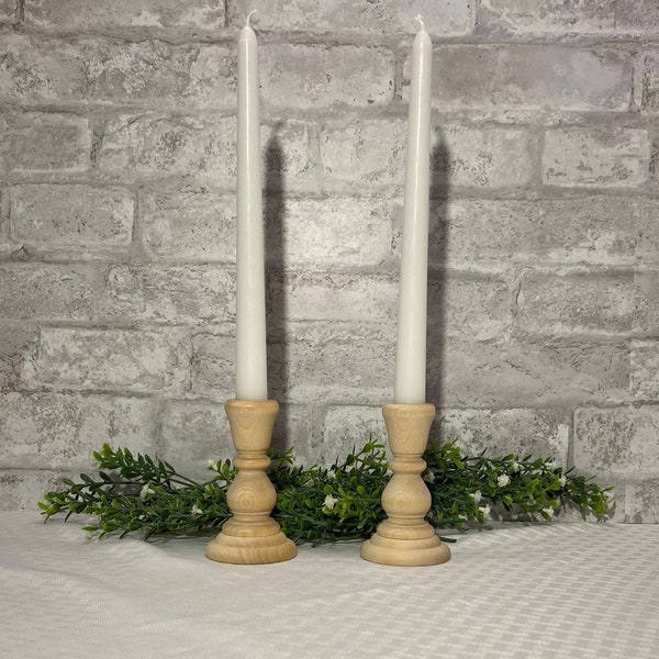 Set of 2 Unfinished Wood Candle Holders, Wooden Candleholders, Undecorated Candleholders, DIY Candle holders, Paint them your own Colors