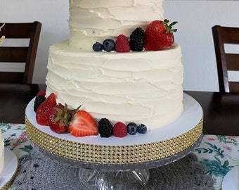 18" x 1" ROUND Wedding Cake Stand, Cake Drum, Wedding Cake Board, Sparkling Bling Rhinestone Mesh, White Laminated Styrofoam Cake Board