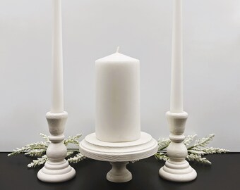 Unity Candle Set, 3 Piece Wood Unity Candle set, Cottage White Chalk Paint, Painted Wood Candle Holders, Wedding Centerpiece, Wedding Decor