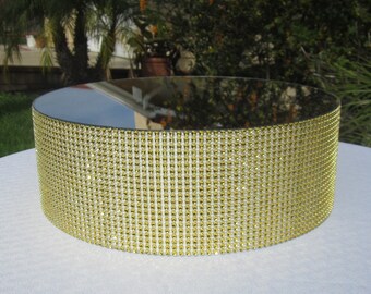 6"x 4" Round Mirror Candle Riser, Platform, Cookie Jar Pedestal, Silver Gold Bling Rhinestone Mesh, Bling Table Decor, Styrofoam - 14 colors