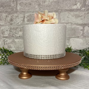 Wood Cake Stand 10 25cm Rhinestone Mesh Accents, Red, Black, Rose Gold Wedding Cake Stand, Rustic Wedding, Country Wedding, Hand Painted image 2