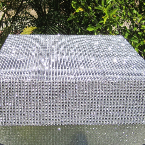 8" x 4" (20cm x 10cm) Square Bling Wedding Cake Stand Centerpiece Silver Sparkly Rhinestone Mesh on Sides and Top, Styrofoam, 14 colors