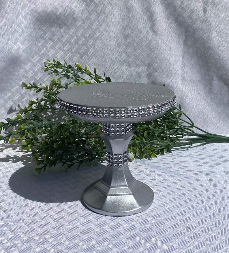 Silver Candleholder, Candy Jar Holder, Cookie Jar Holder, Flower Holder, Silver Metallic Paint with Sparkling Bling Rhinestone Mesh Accents image 5