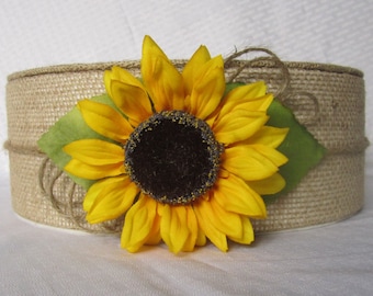 Wedding Cake Stand 22"x 4" ROUND Sunflower and Burlap, Large Sunflower tied with Jute string, Country Barn Wedding, Table Decor Styrofoam