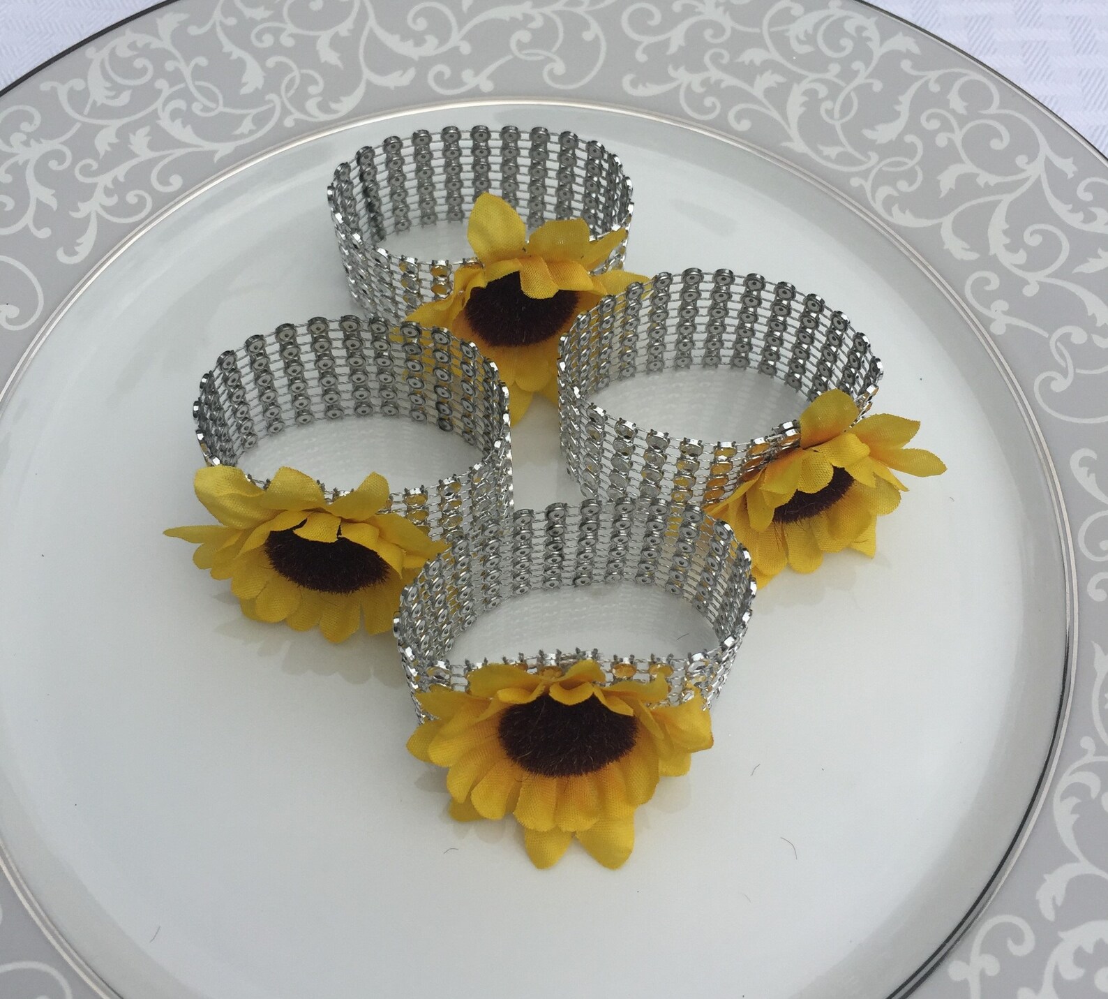 8 Sunflower Napkin Rings With Silver Sparkly Rhinestone Mesh - Etsy